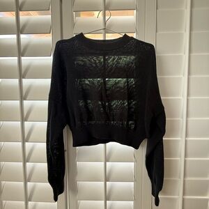 Madewell Black Sheer-Stitch Crewneck Sweater